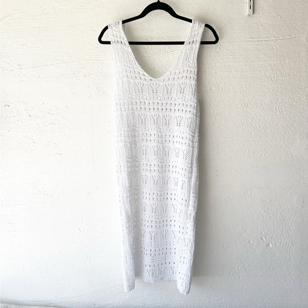 VIA VENETO Italian Made Crochet Knit White Summer Dress Size Small
